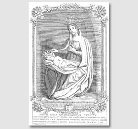 Stampa del Zambetti del 1778 con l´immagine della Vergine Maria nel Santuario di Sommariva del Bosco,opere del Zambetti,Zambetti stampe,le opere di Zambetti,la Madonna di Zambetti